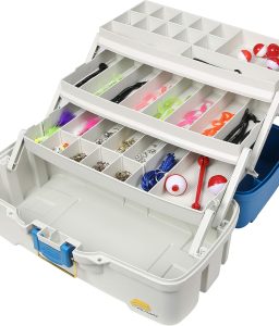 Plano Ready-Set-Fish 3-Tray Tackle Box with Tackle, Aqua Blue/Tan, One Size