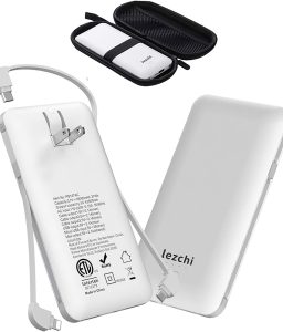 Portable Power Bank, Ultra Slim 10000mAh Portable Charger, USB C External Battery Pack with Built-in AC Plug, Charging Cable, Output Port, Compatible with All Kinds of Cellphones …